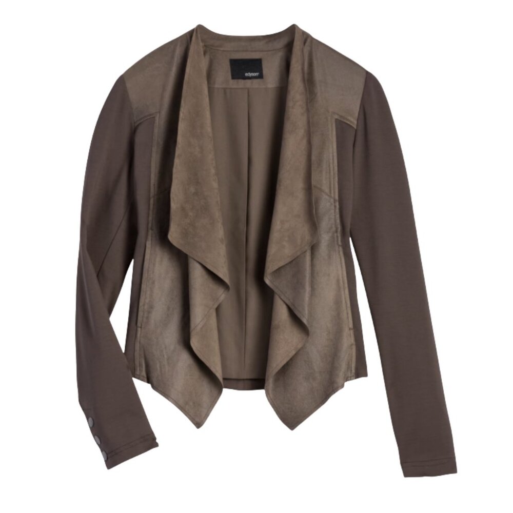 Edyson Maisha Ponte and Faux Leather Brown Jacket Draped Women's Large